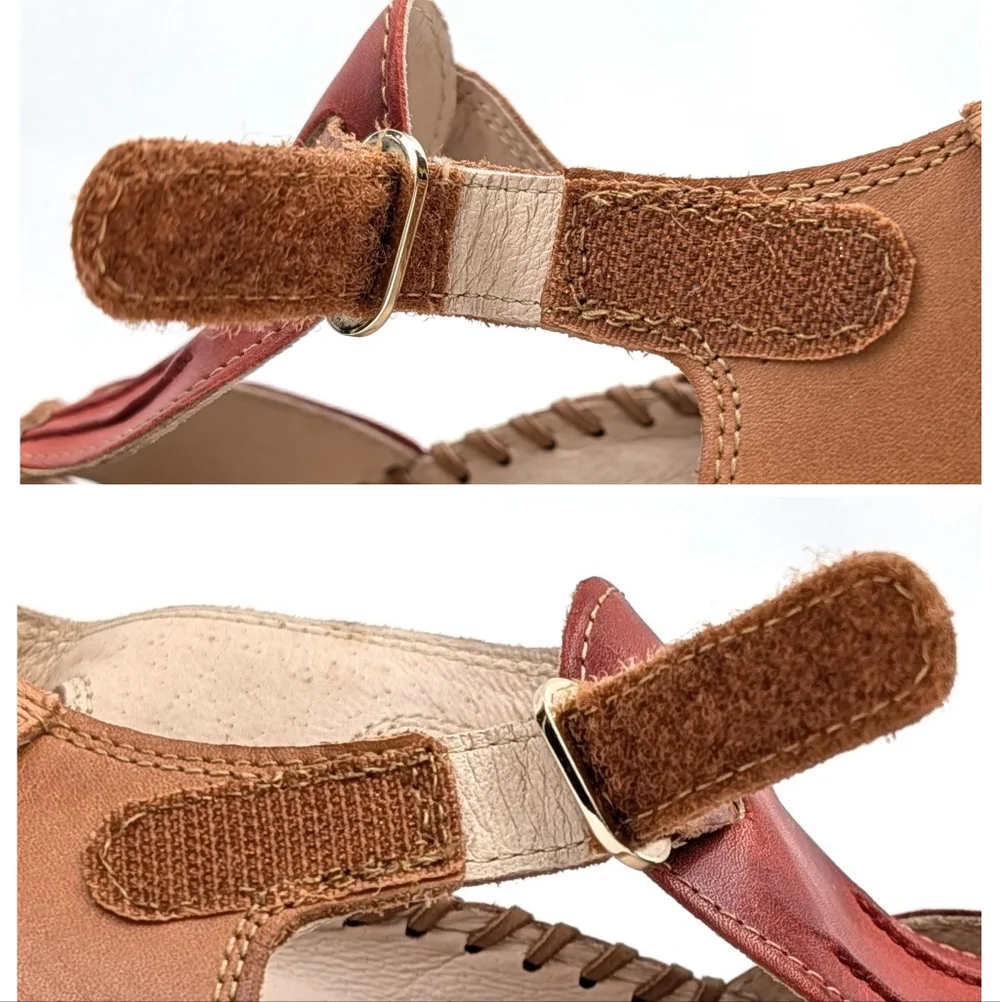 Pikolinos Puerto Vallarta Sandals Leather Slingback Closed Toe Red Tan EU 37